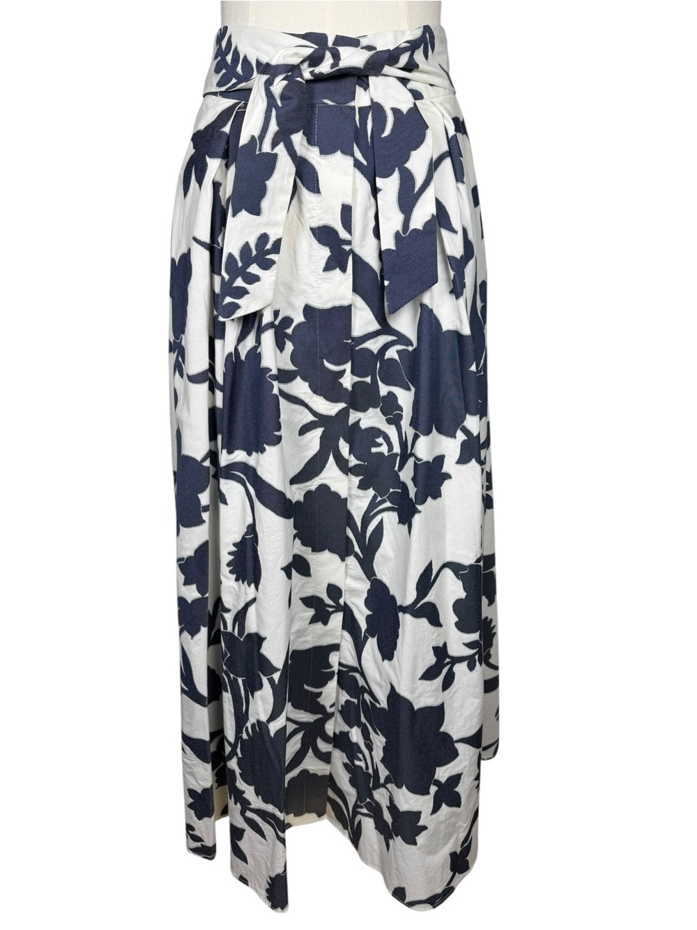 Milly Navy White Floral Cotton Midi Circle Skirt Tie Waist Pockets 6 - Picture 2 of 13